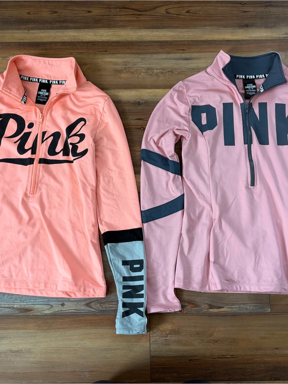 PINK Victoria's Secret Peach & Light Pink Half-Zip Sweatshirts (2)